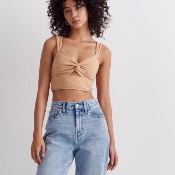 Madewell Cutout Knot-Front Cropped Tank Dried Straw Medium - Picture 1 of 5